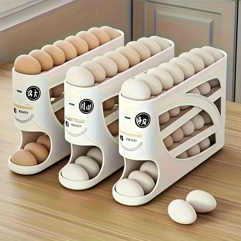 Refrigerator Egg Holder Automatic Sliding Design Egg Rack Space Saving Storage Transparent PP Material Fresh-Keeping Kitchenware