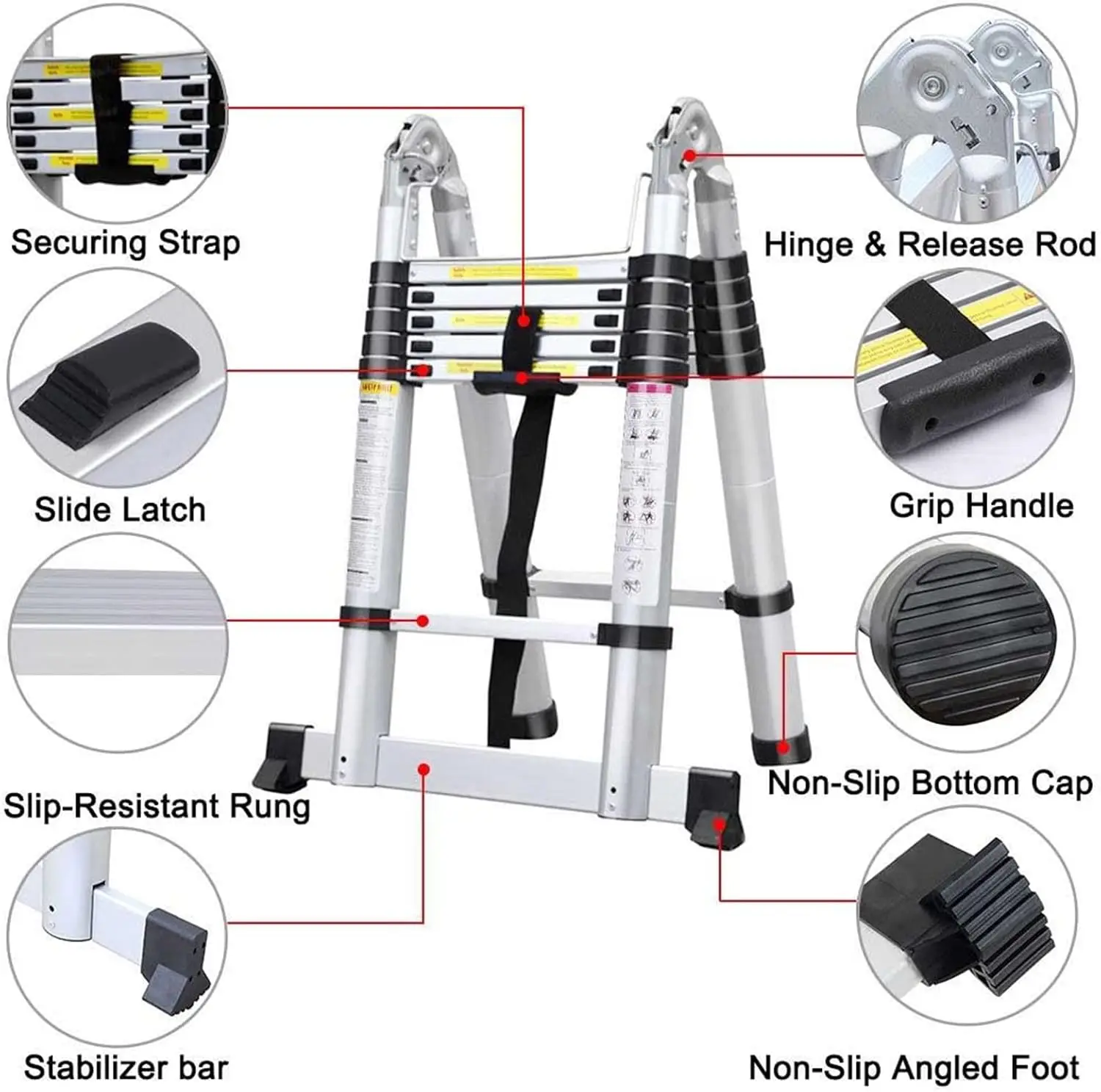 บันไดกรอบอลูมิเนียมบันไดขยาย 8x2 Telescopic Step บันไดสําหรับบ้านบันได Stabilizer แบบพกพา Multi-Purpose Co