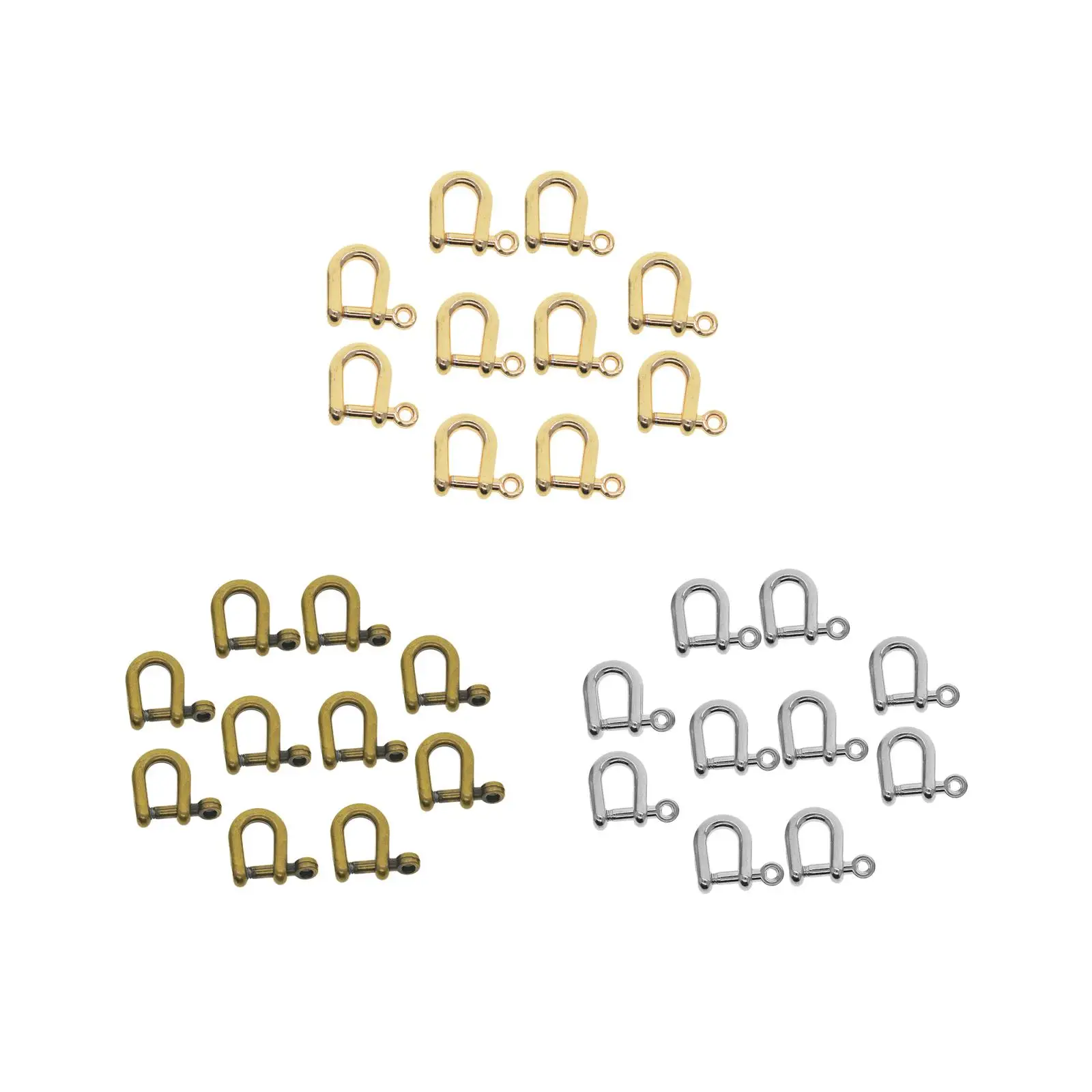 10 Pieces Horseshoe Buckles Key Chian Screw in Shackle Metal Bracelet Clips D Rings for DIY Craft Backpacks Leather Replacement