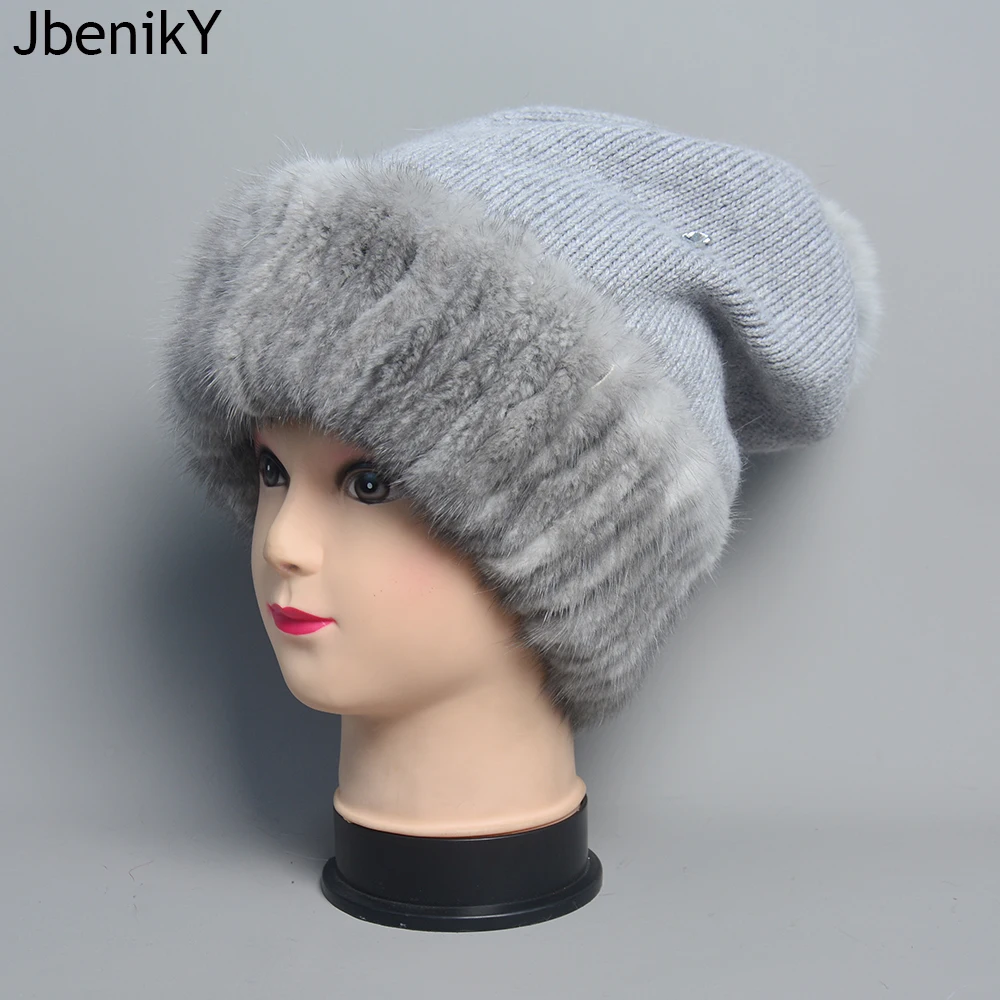 

2024 Hot Sell Outdoor Fashion Lady Genuine Mink Fur Elastic Hat Women Knitted Luxury Mink Fur Beanies Hats Winter Fur Warm Caps