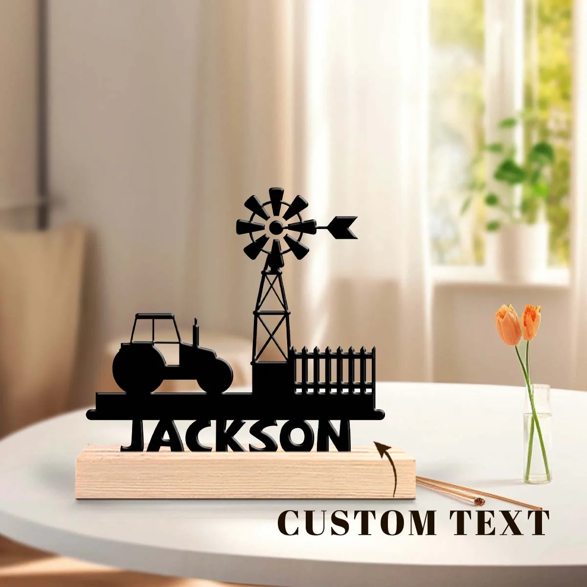 1pc Metal Ornaments with Customizable Names Custom Content Equipped with Wooden Base Holiday Gifts for Family and Friends