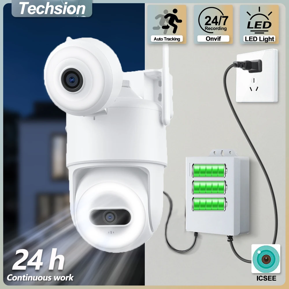 Wireless Security Camera Dual Lens Outdoor WiFi Home Security Cam 2‑in‑1 Floodlight Cam Night Vision Motion Detection ICSEE CCTV