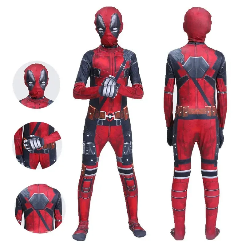 Superhero Children's New Deadpool Bodysuit 3D Stereoscopic Style Halloween Boys and Girls Cosplay Costumes and Gifts