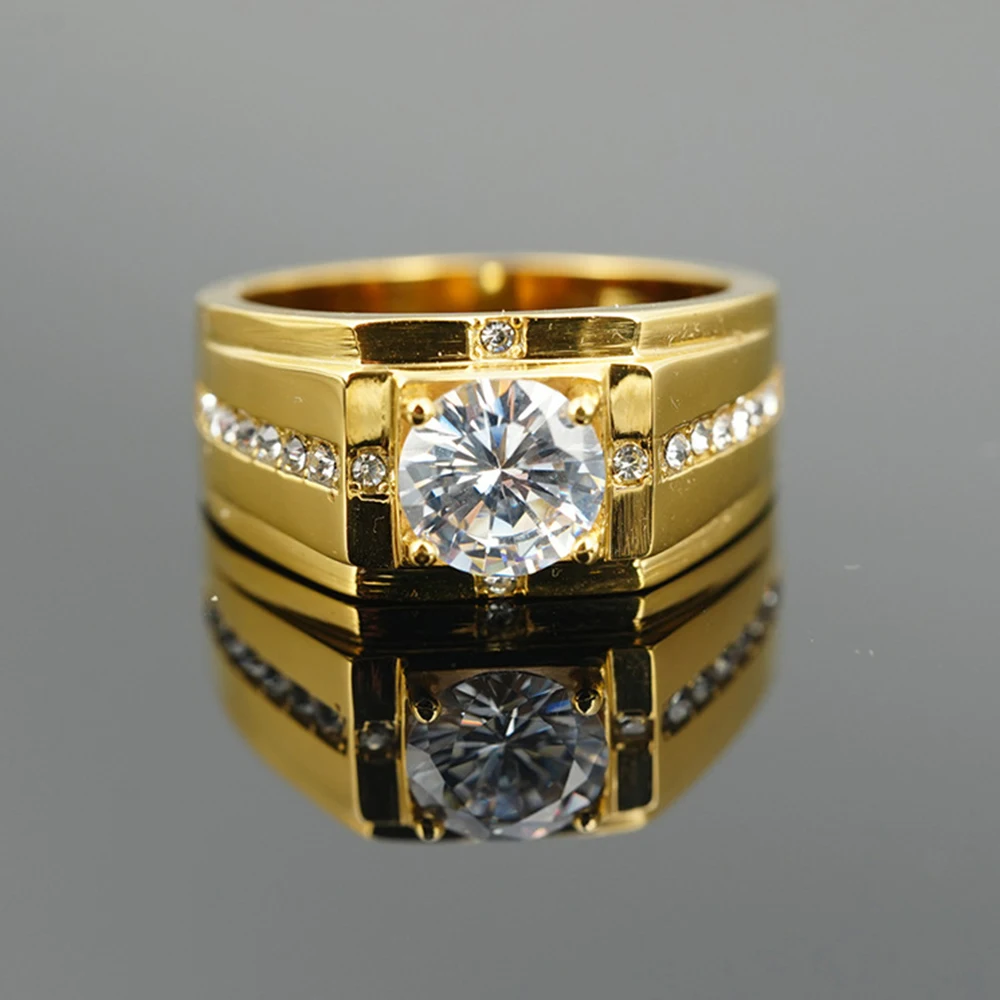 Luxury Gold Silver Color Classic Wedding Ring Men Women Stainless steel Inlaid Round Cubic Zircon Finger Rings Fashion Jewelry