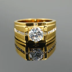 Luxury Gold Silver Color Classic Wedding Ring Men Women Stainless steel Inlaid Round Cubic Zircon Finger Rings Fashion Jewelry