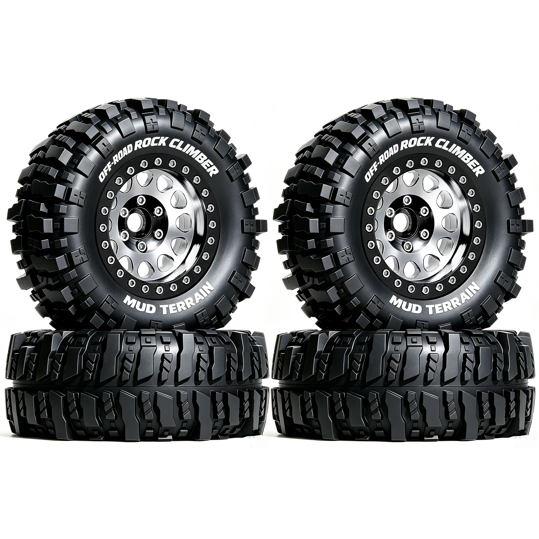 RED SPIDER 4Pcs 95mm 1.9 Inch RC Rubber Tires Metal Beadlock Wheel Set For 1/10 RC Crawler TRX4 SCX10 Capra AX10 Wraith