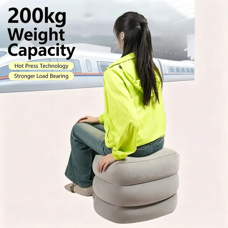 Adjustable Height Inflatable Leg Rest Pillow Portable Travel Footrest For Airplane Car Office Relaxation