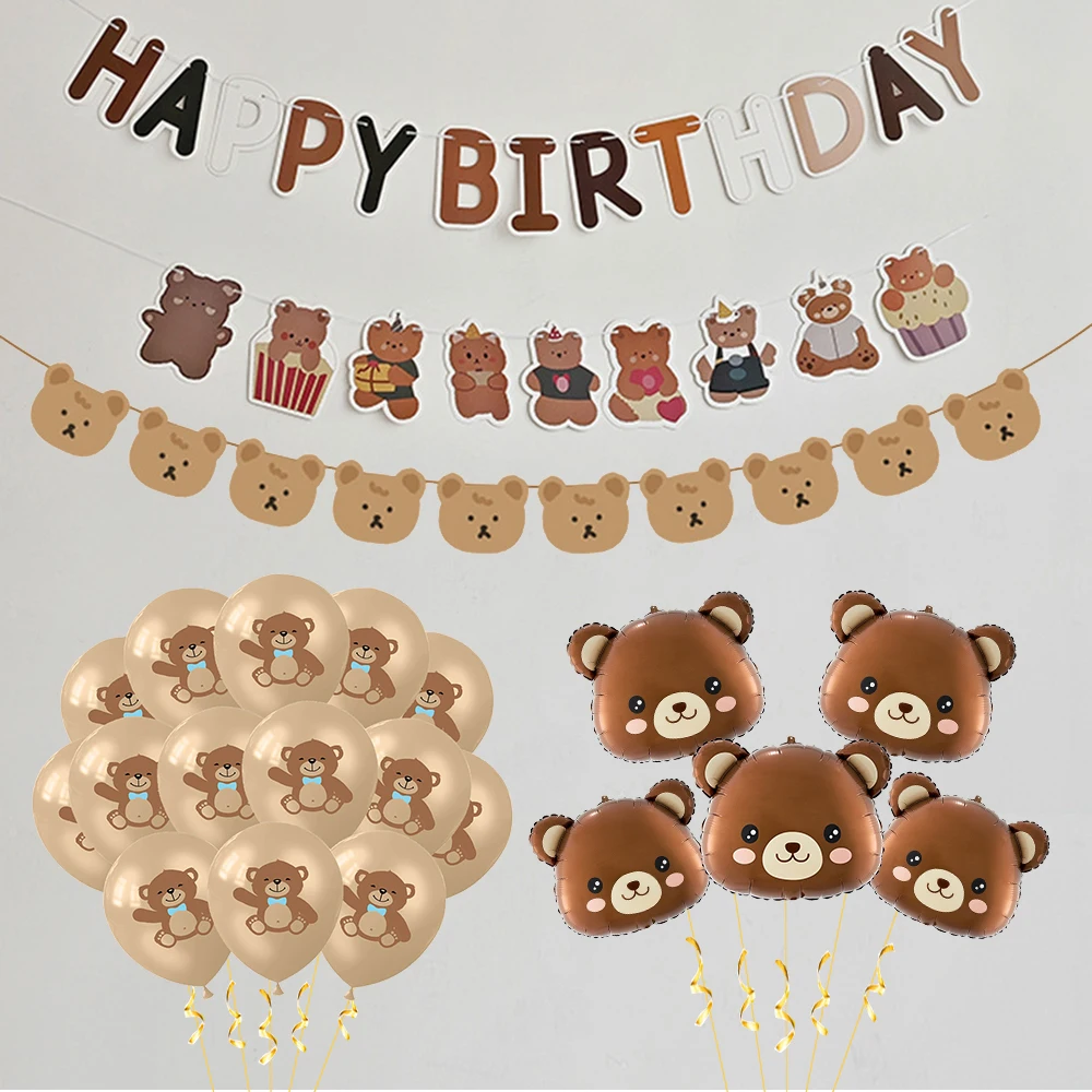 Brown Teddy Bear Balloons Boy Girl Baby Shower Kids 1st Birthday Party Decoration Teddy Bear birthday Party decor Balloon Banner