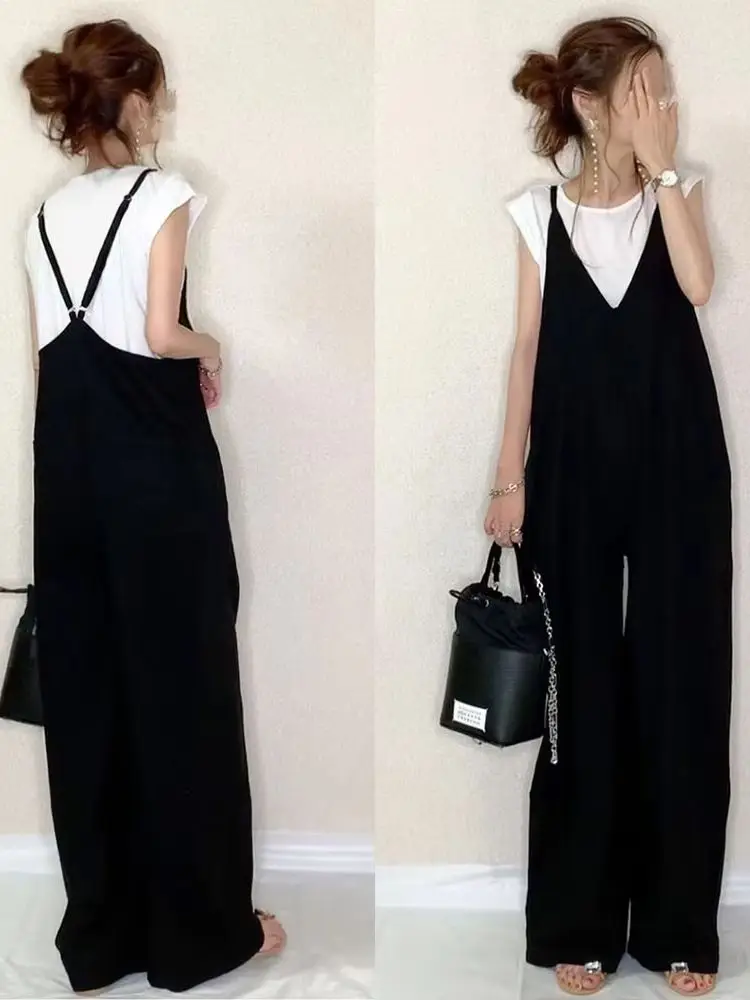 5 Colors  Jumpsuit 2026 Summer Japanese Style Suspender Pants Solid Color Casual Loose Wide Leg Overalls