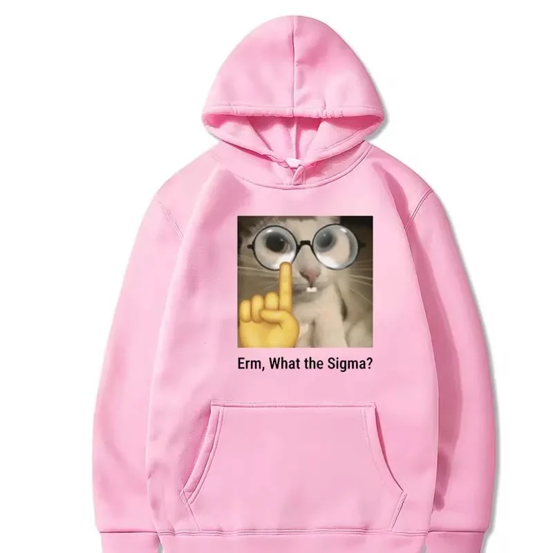 Erm, Hoodie Esporte Que Sigma Homens e Mulheres Engraçado Meme, Silly Cat Humor Estampado Moda Tops, Moletom De Lã, Hoodie de Inverno