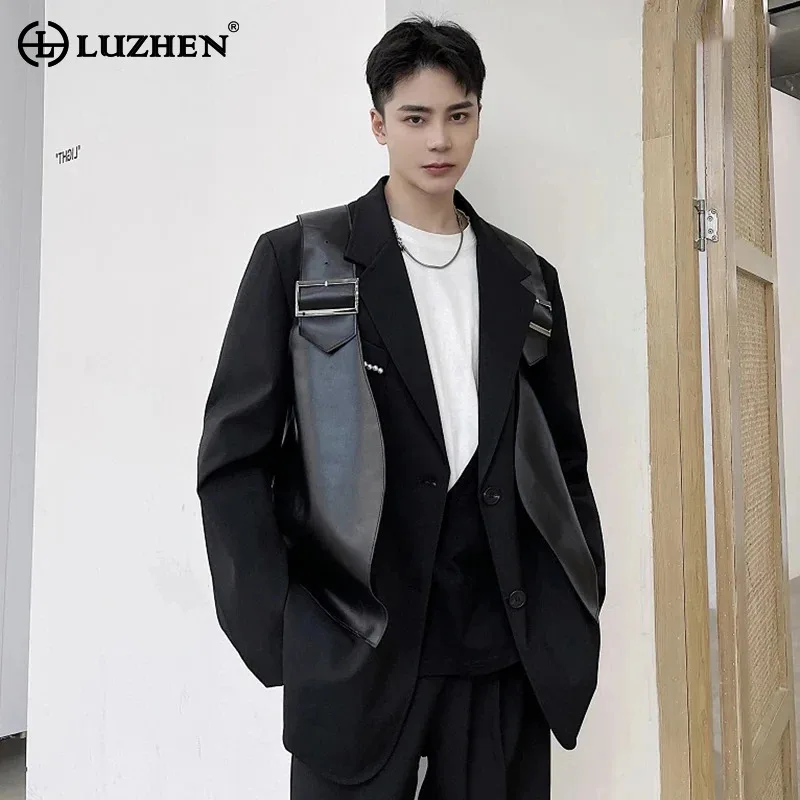 LUZHEN Men's Wear 2024 Street New Elegant Design PU Leather Black Vest Japan Korean Causal Sleeveless Cool Waistcoat Male LZ2619