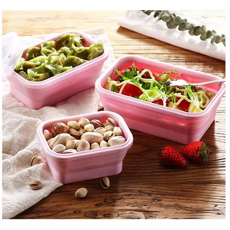 4 pcs Silicone Lunch Box Portable Bowl Colorful Folding Food Container Lunchbox 350/500/800/1200ml Eco-Friendly