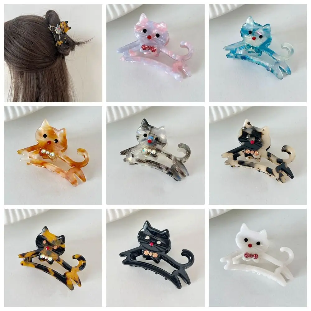 Acetic Acid Acetate Animal Cat Hair Claw Fashion Diamond Cartoon Rhinestone Hair Clip Headdress Hollow Shark Clip Girl