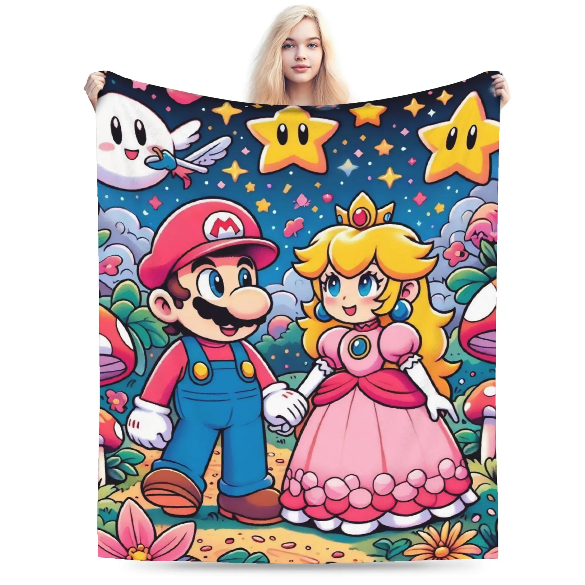 

S-Super Marios персиковое одеяло принцессы с фланелевым принтом, портативное легкое тонкое одеяло для кровати, спальни, одеяло