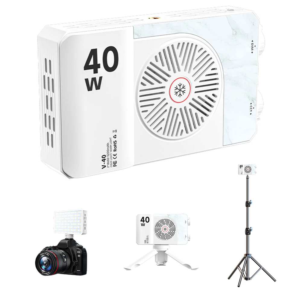 

40W LED Camera Light 2800K-9000K Handheld Fill Light 4400mAh Rechargeable Photography Lighting Video Light for Photography