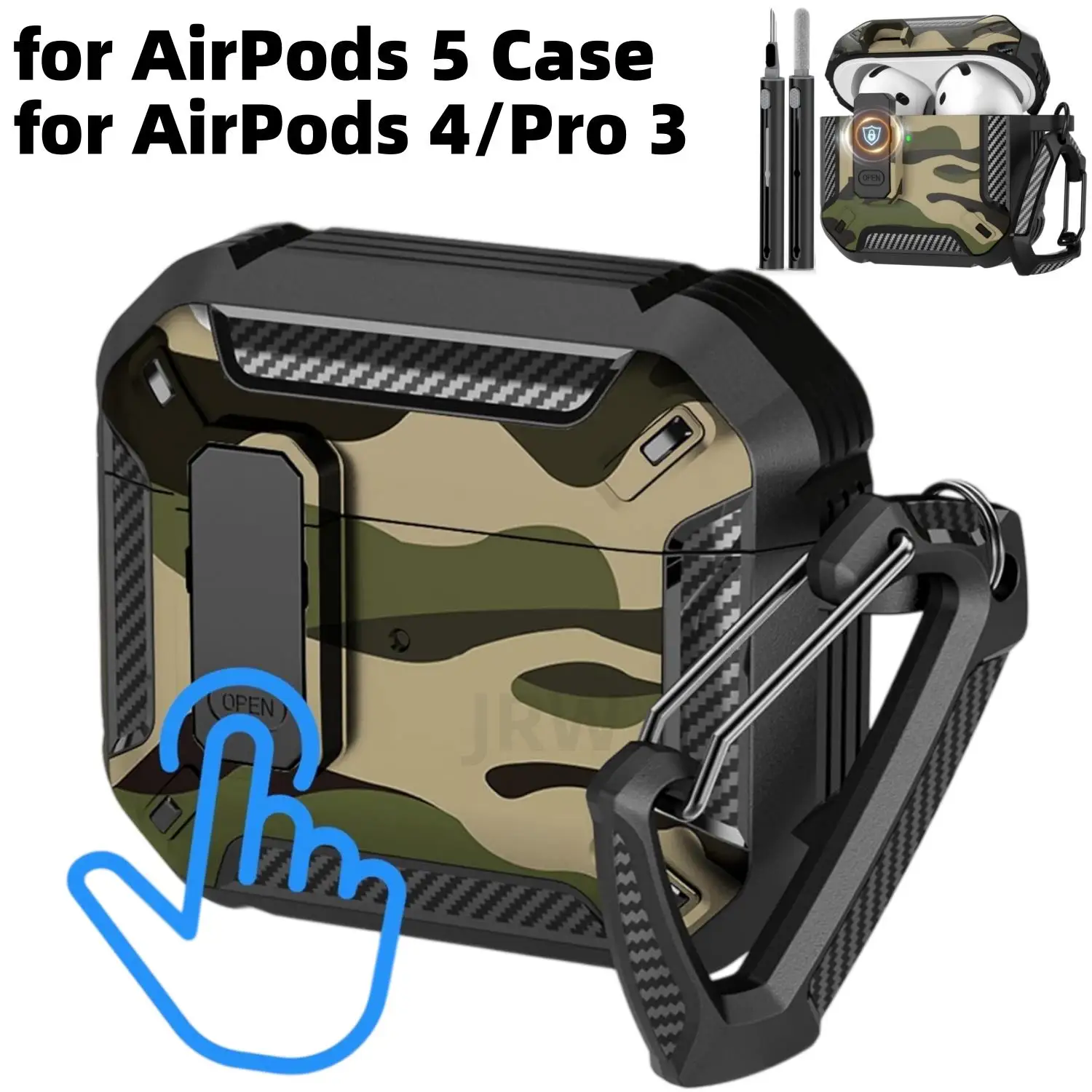 For AirPods 5/4/Pro 3 Protector Case Secure Lock Cover with Carabiner Shockproof Full-Body Headphone Accessories for AirPods 5/4
