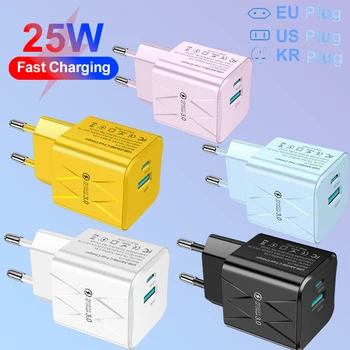 PD 25W USB C 고속 충전기, 아이폰 15 프로 맥스, 샤오미 14 원플러스, KR, EU, 미국, 미니, 2 포트, 여행용 플러그, 휴대폰 고속 충전 어댑터