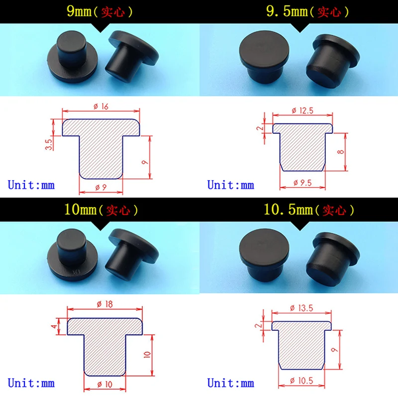 Round Solid Silicone Rubber Seal Hole Plugs Blanking End Caps Solid T Type Seal Stopper cover Bung Dustproof Plug