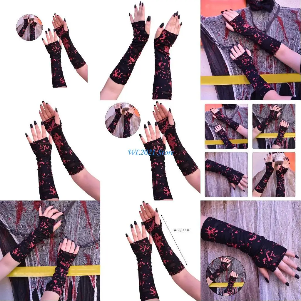 

G5GC Halloween Gloves Black Punk Mittens Teens Role Playing Glove Elastic Wrist Glove for Costume Parties