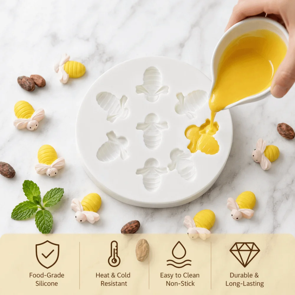 Food Grade Silicone Bee Shaped Cake Mold Non-Stick Bee Design Fondant Cake Mold Six Cavity DIY Craft Silicone Cake Mold