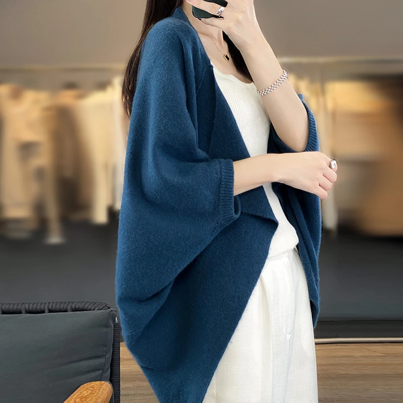 Spring Women New 100% Wool Warm Shawl Casual Soft Cardigan Autumn Winter Solid Fashion Knit Shawl Female Mujer Bufanda Cape