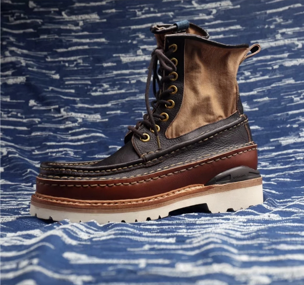 Visvim splicing height-enhancing planted leather hiking boots