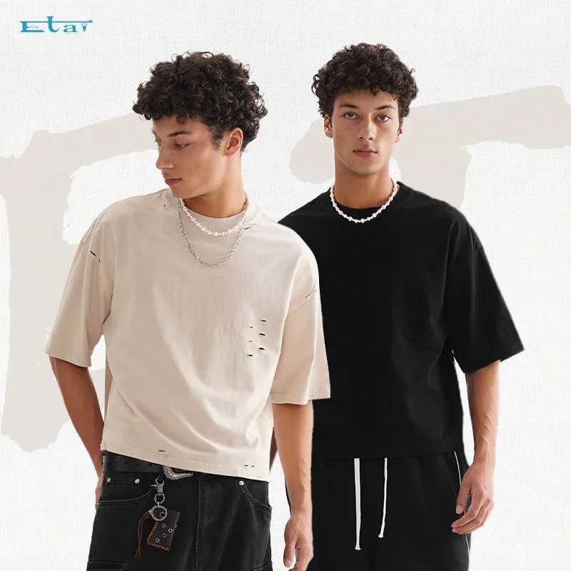 

Summer Men's Clothing Streetwear Solid Color T Shirt For Man Oversized Short Sleeve Crew Neck Heavyweight 100 Percent Cotton T-