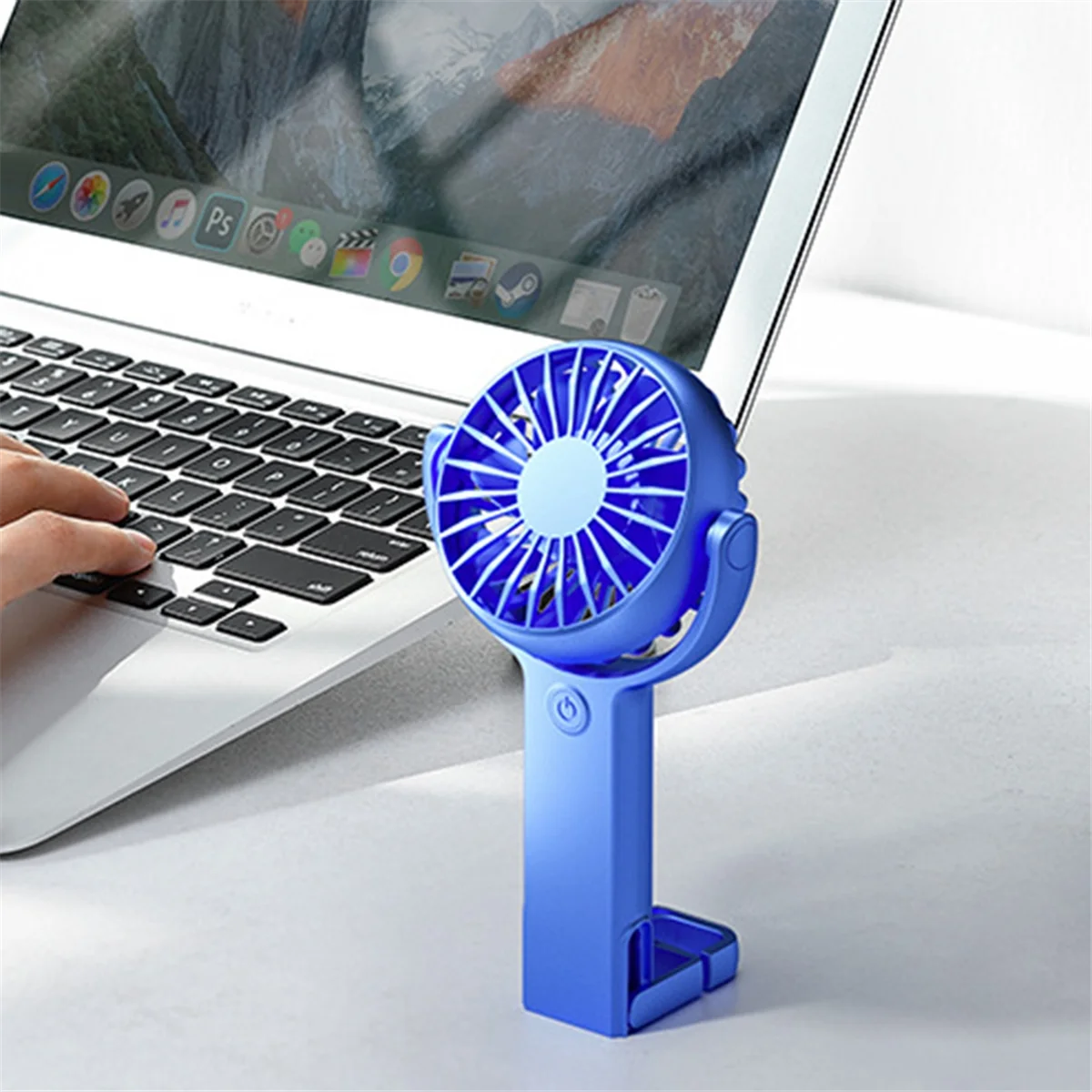 Handheld Fan Cooler Portable Mini USB Charging Fan Desk Dormitory 5 Speeds Adjustable Rechargeable Fan,Blue image 5
