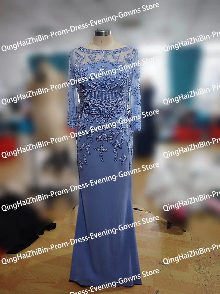 Exquisite Appliqued Sequins Mother Of The Bride Dresses Satin Three-quarter sleeves Floor-Length Wedding Guest Dresses 2024