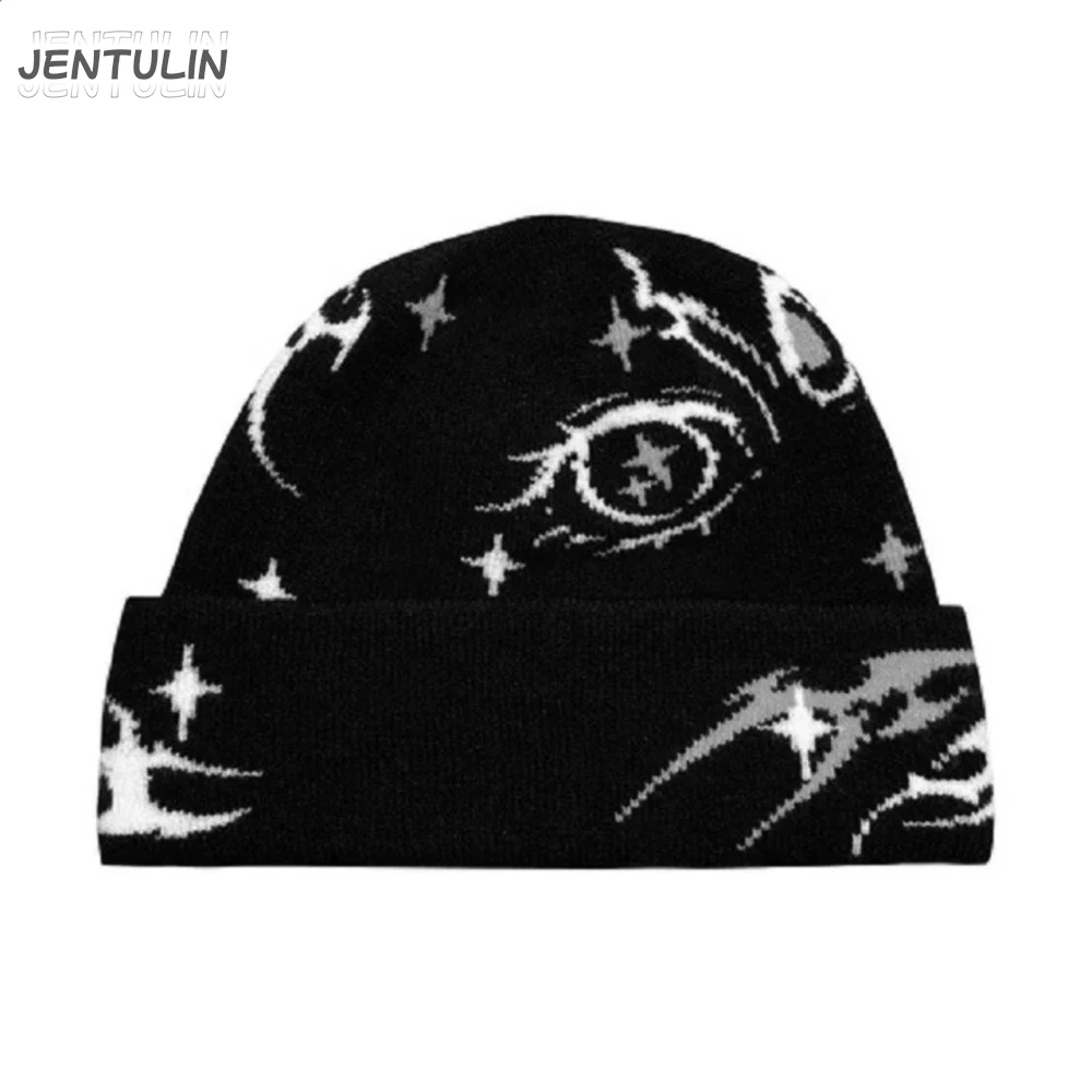 

Y2k Women Caps Knitted Beanies Funny Graphic Hat For Men Y2k Streetwear Winter Fashion Kpop Vintage Goth Warm Hip Hop Unisex BF