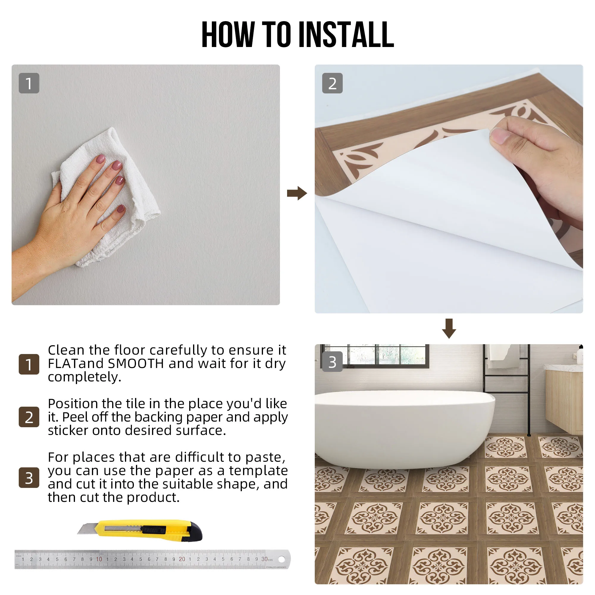 11.8 in. x 11.8 in. Wood Grain PVC Floor Tiles for Bedrooms, Self-adhesive (10-Pack)for US