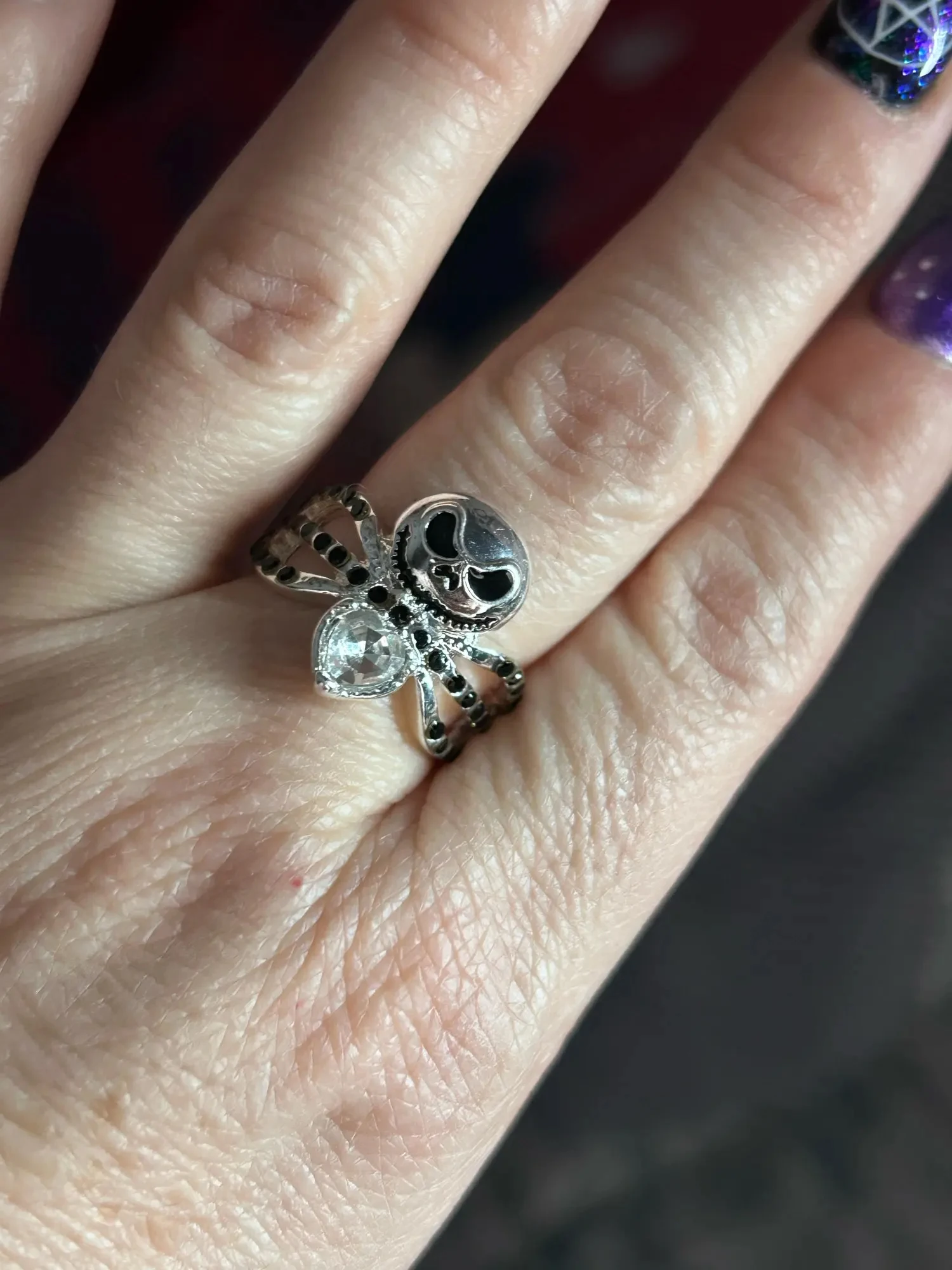 Disney Movie The Nightmare Before Christmas Jack Skull Ring Black Enamel Crystal Charm Rings Halloween Jewelry Gifts For Women