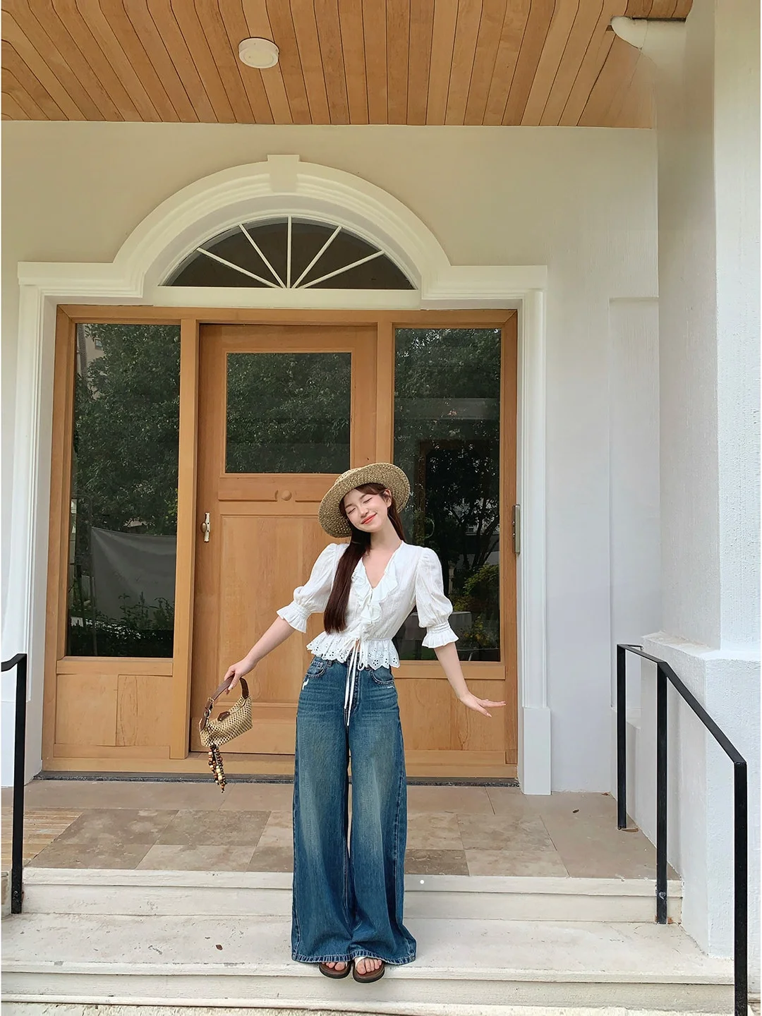 

Синие прямые джинсы с высокой талией из хлопка для женщин, весна-лето, модные, повседневные, универсальные, укороченные, широкие брюки, маленькие размеры