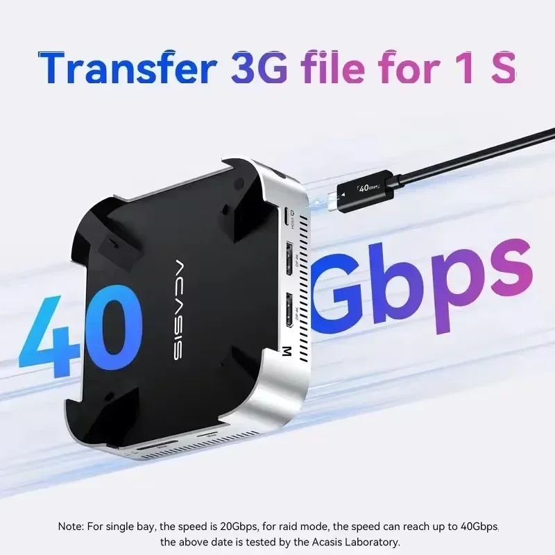 Acasis 40Gbps Enclosure Compatible With Thunderbolt4/USB4 Storage Pro|Dual M.2 NVMe SSD USB-A Ports DP4K144Hz For Mac Mini M4Pro