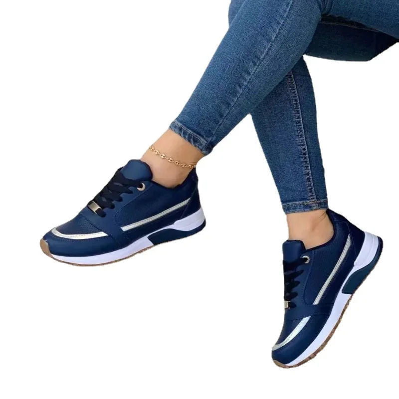 Zapatillas de deporte con cordones para mujer, zapatos de plataforma plana con punta redonda, colores mezclados, a la venta