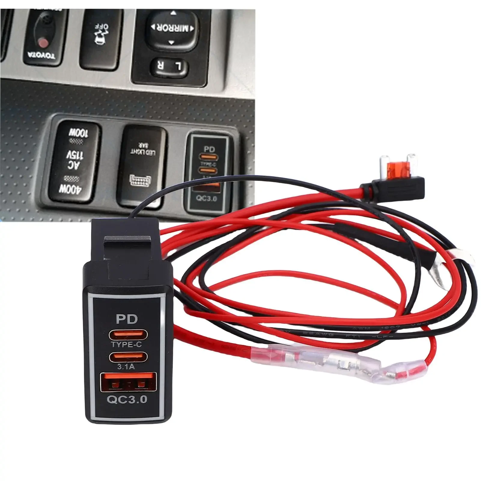 Schnelles PD QC USB-Ladegerät für Auto, Motorrad, LKW, Boot - Ladeadapter für Toyota CRUISER, FORTUNER, HILUX – Detail 8