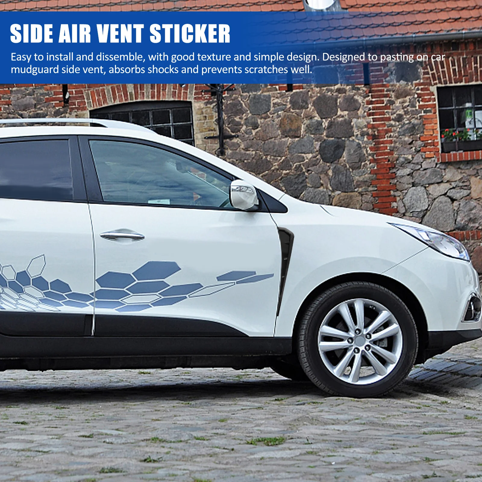 1 paio di adesivi decorativi per ali laterali Accessori esterni per auto impermeabili ABS creativi Facile da applicare Nessun residuo Aria di sfiato laterale automatico