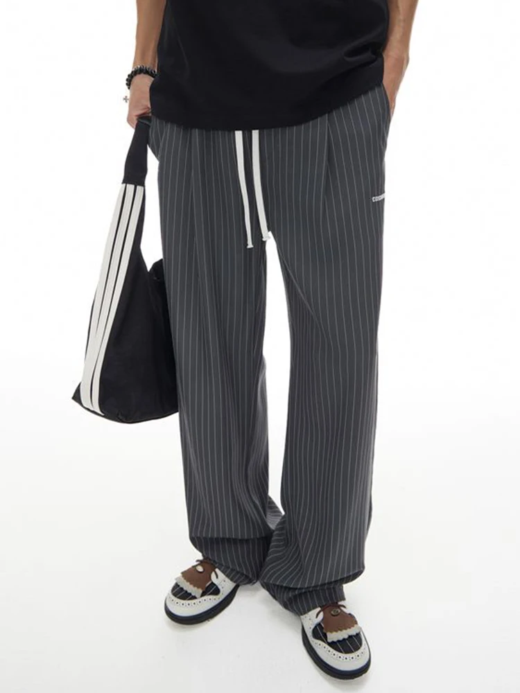 

Мужские повседневные брюки GURBAKS в полоску, летние, новые, в американском ретро-стиле, спортивные, свободного кроя, широкие, прямые, в пол, в западном стиле