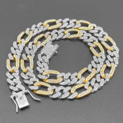 3:1 Figaro Link Chain Choker Necklace For Men Women 2tone Gold Silver Color Iced Out Rhinestones Miami Cuban Hip Hop Jewelry