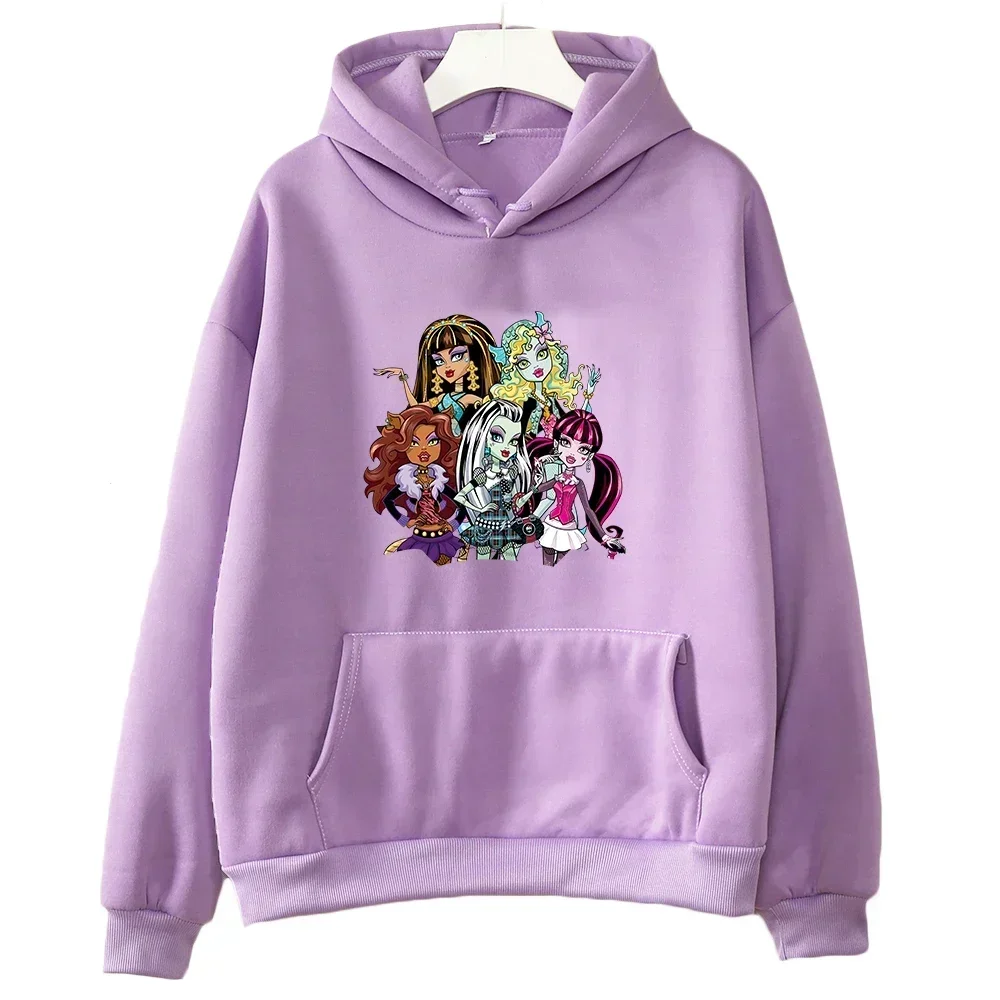 M-Monster High Girls Hoodies Unissex Casual Gráfico Moletons Manga Longa Pulôveres Estéticos Kawaii Impressão Hoodies