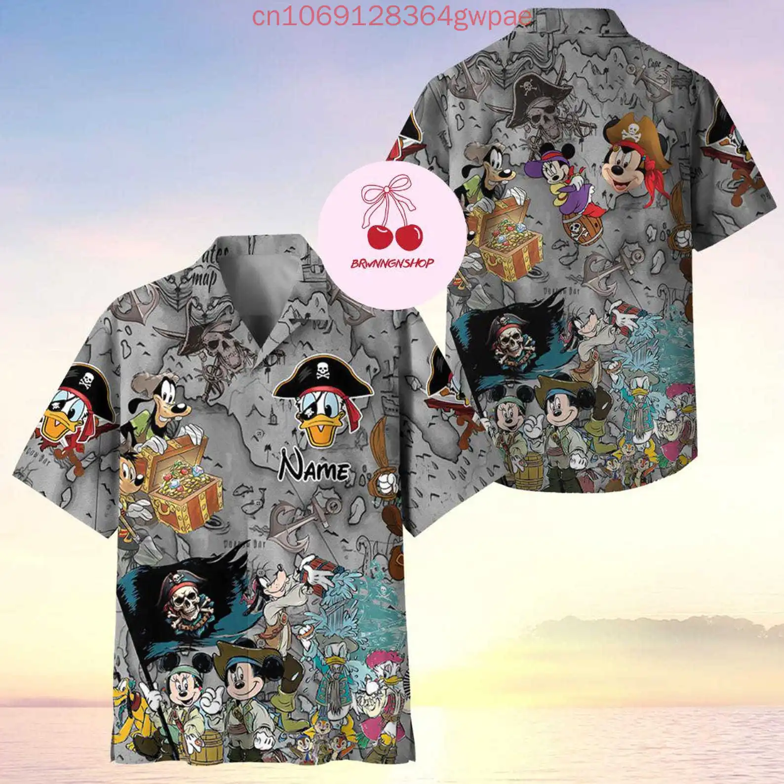 Custom Name Mickey Cruise Hawaiian Shirt Men Short Sleeve Shirt Disney Pirates Of The Caribbean Casual Hawaiian Beach Shirt Tops