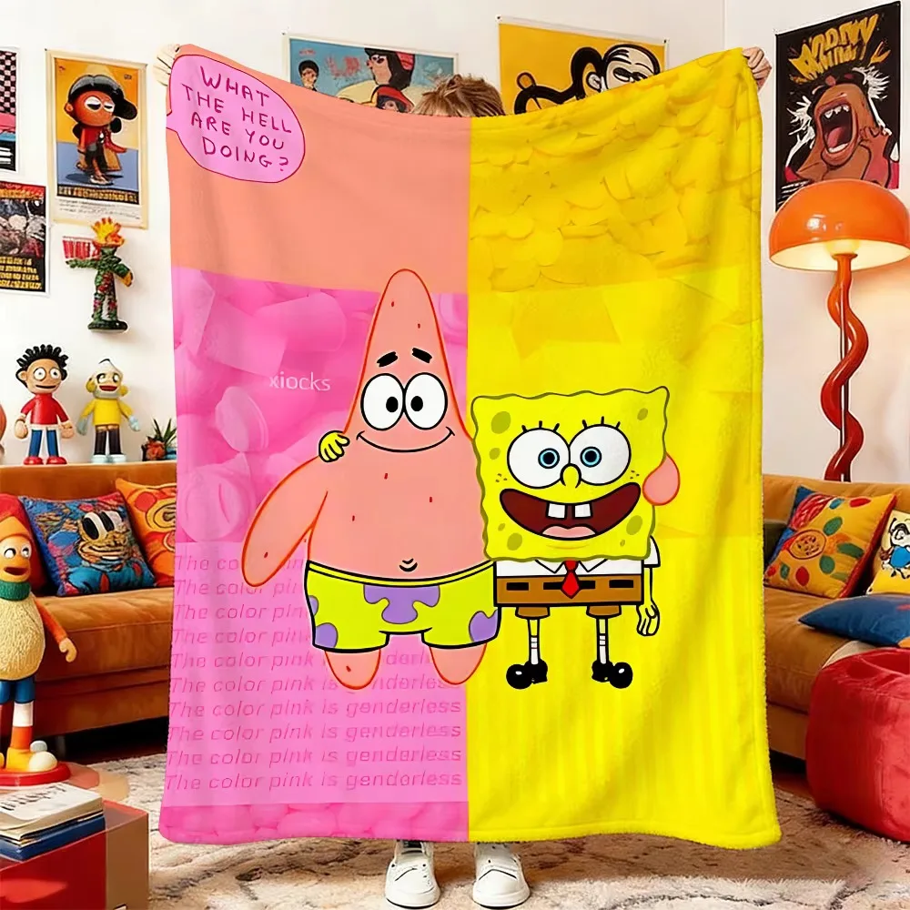 Throw Blankets and S-SpongeBob Fluffy Plush Blanket Bedspread on the Bed Anime Home Decoration Sofa Bedspreads Throws Soft Warm