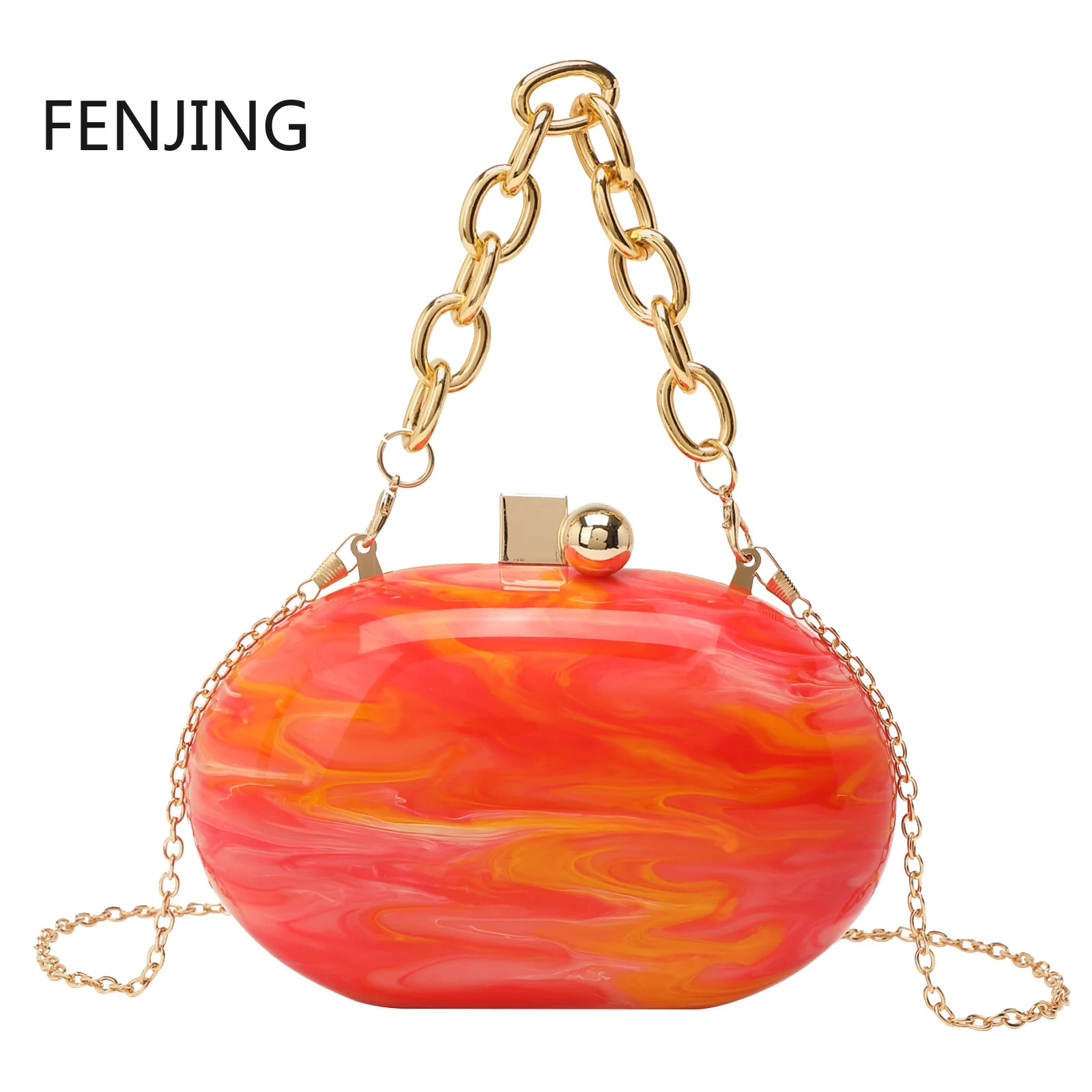 

New Pearl Shell Crossbody Oval Shoulder Goose Egg Evening Bag Clutches Party Fashion Acrylic Handbags Brands Luxury Purse Pouch