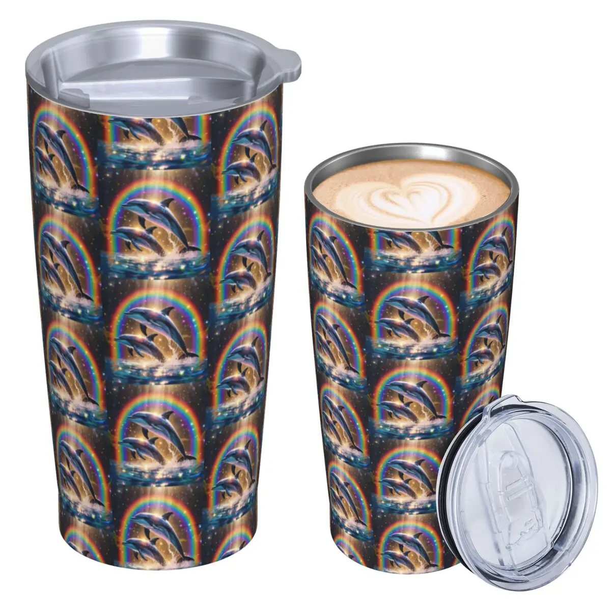 Sunset Dolphins Dancers Sea Creature Dolphin Stainless Steel Tumbler Vacuum Insulated Mugs Thermal Cold Cups Straws With Lid