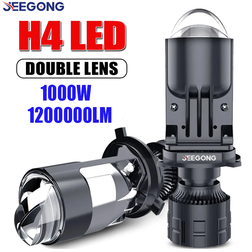 2026 New H4 Bi LED Projector Lens CANBUS 1200000LM Super Bright Led Light Plug And Play Auto Lamp Dual High Low Beam 6000k 12v