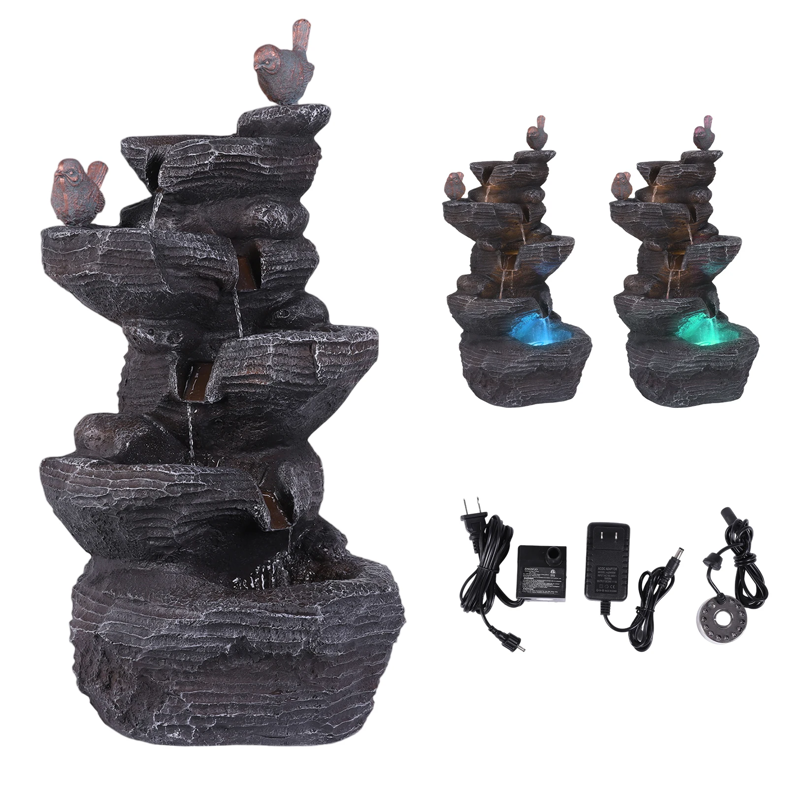 

5-Tier Cascading Rock Water Fountain with LED Lights Outdoor Water Fountain for Garden Patio Backyard Porch and Home Art Decor