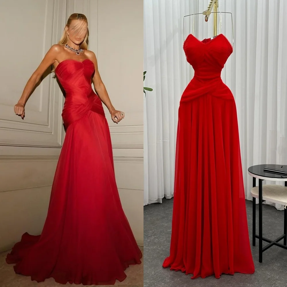 

Customized Chiffon Pleat Sweetheart Neck A-line Floor-length Bespoke Occasion Evening Dresses Woman Elegant Party Wedding Formal