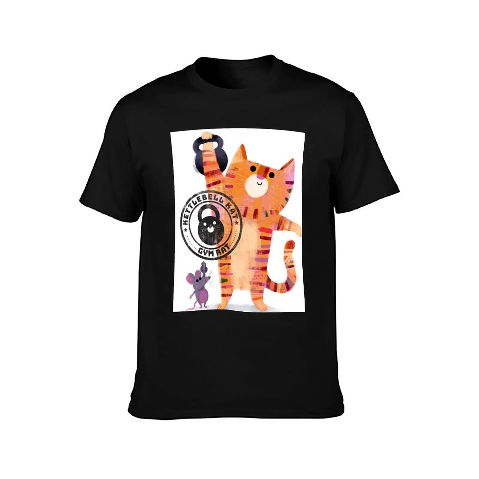 Kettlebell Kats T-Shirt Summer Casual Cotton Tee Oversized Streetwear Tops Vintage Graphic Print Loose Fit Short Sleeve