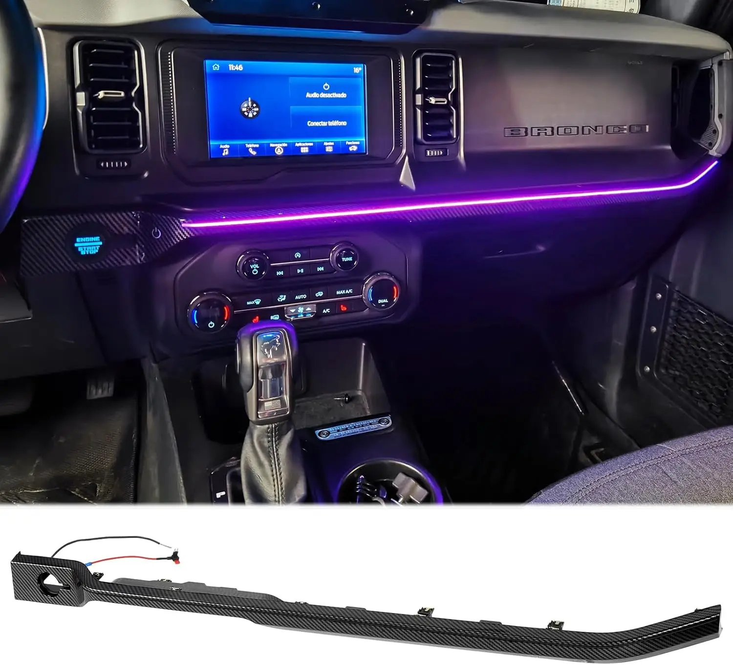 LED Neon Strip Light Center Console Dashboard Trim For Ford Bronco 2021-2024 Dash Panel Replacement Parts