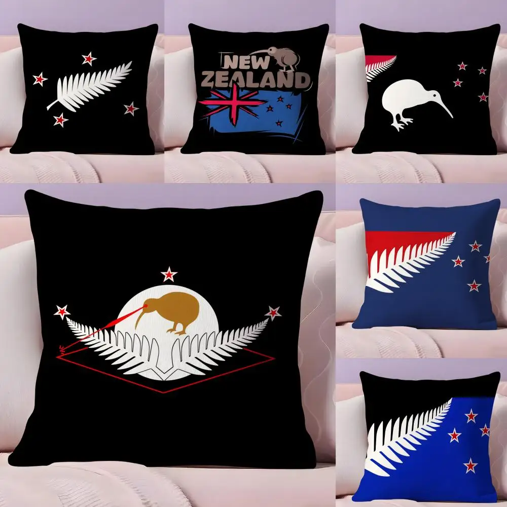 New Zealand Kiwi Flag Cushion Cover Plush Fabric Soft Double-Sided Printed Invisible Zipper Sofa Pillow Case Home Decor